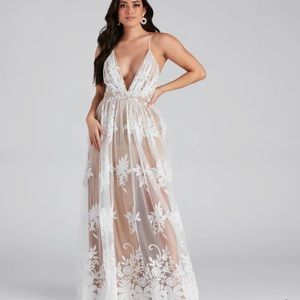 Morgan Formal Flocked Velvet Dress (Windsor) M